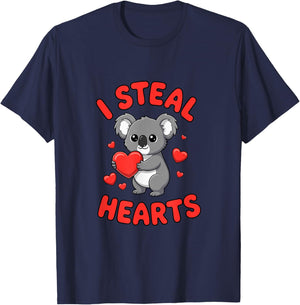 Valentine's Day Koala I Steal Hearts Love T-Shirt - T-Shirt | Navy