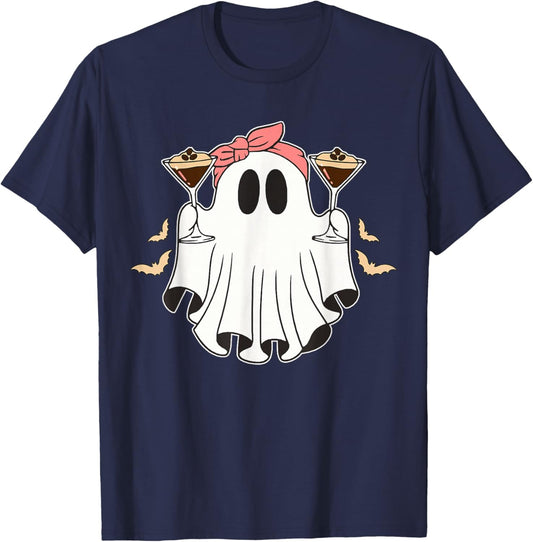 Cute Halloween Ghost Holding an Espresso Martini T-Shirt - T-Shirt | Navy