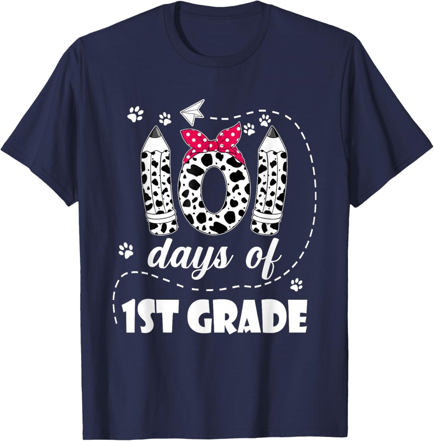 101 Days of 1st Grade Dog Cute 100 Days of School Teacher T-Shirt - T-Shirt | Navy