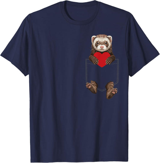 Ferret in Pocket Animal Lover Design Valentines T-Shirt - T-Shirt | Navy
