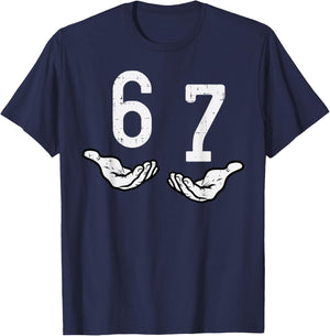 6 7 Meme Hands Funny 67 Gen Alpha Slang Kids Boys Youth T-Shirt - T-Shirt | Navy