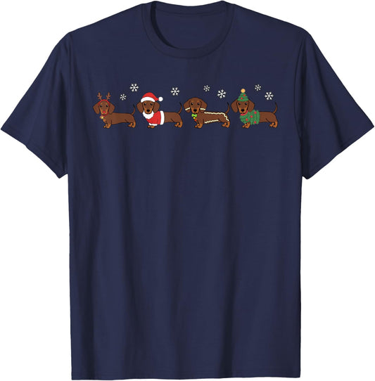 Funny Dog Dachshund Merry Christmas Xmas Snowflake Holiday T-Shirt - T-Shirt | Navy