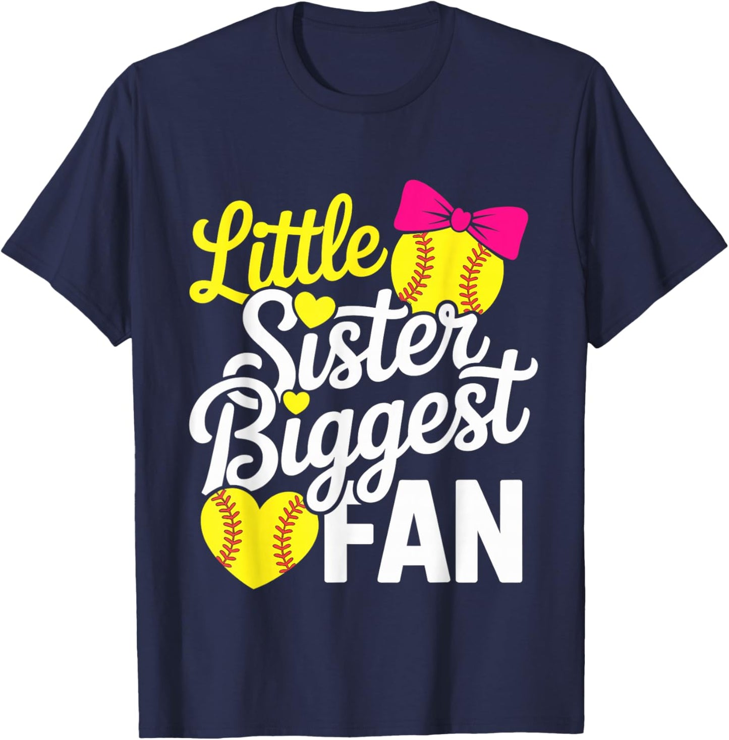 Little Sister Biggest Fan Softball Sister Softball Lover T-Shirt - T-Shirt | Navy