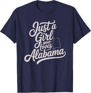 Cute Just A Girl Who Loves Alabama, Women's and Girls Fun T-Shirt - T-Shirt | Navy