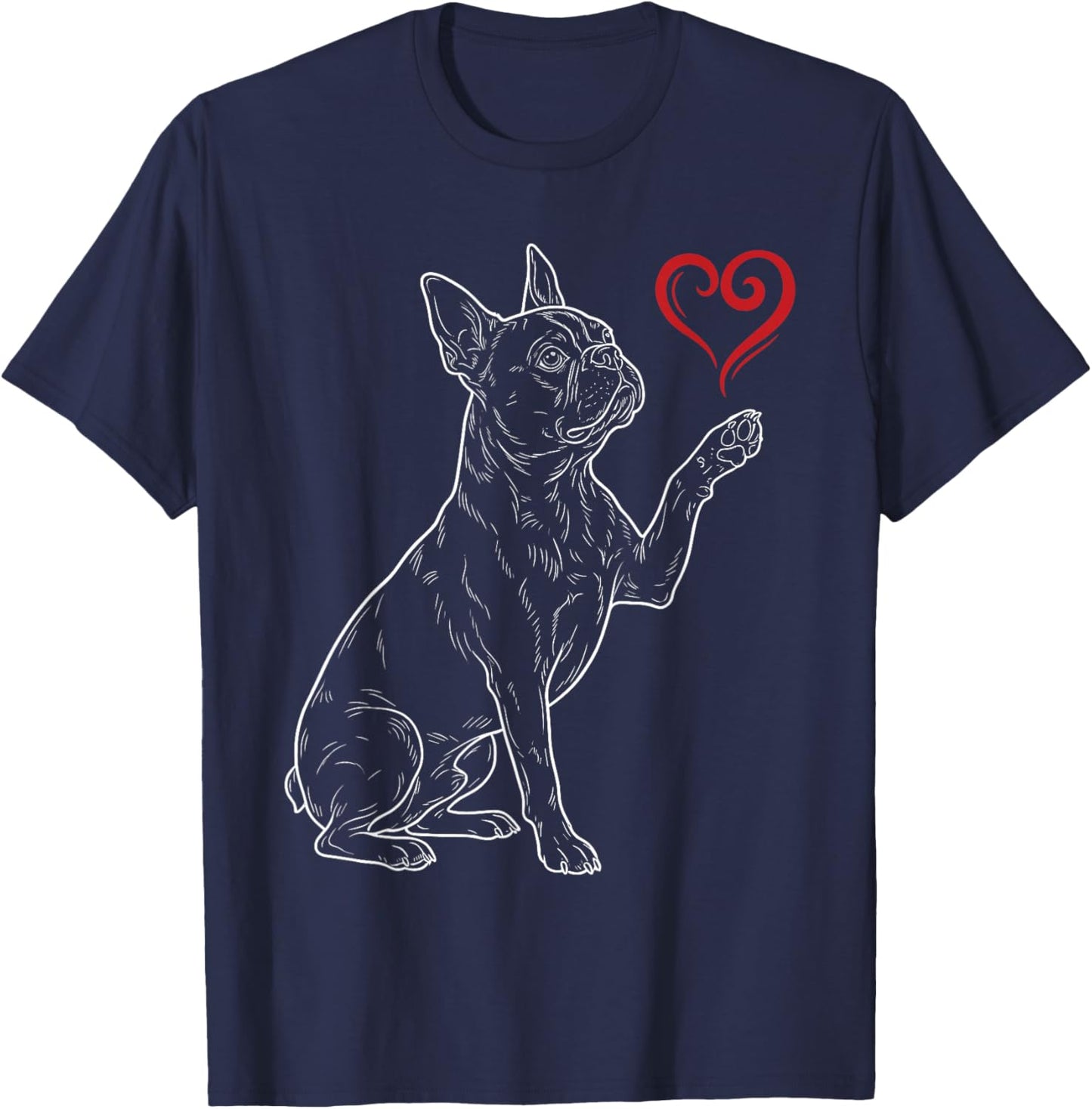 Boston Terrier Lover Dog Art Bostie Holding Heart Valentines T-Shirt - T-Shirt | Navy