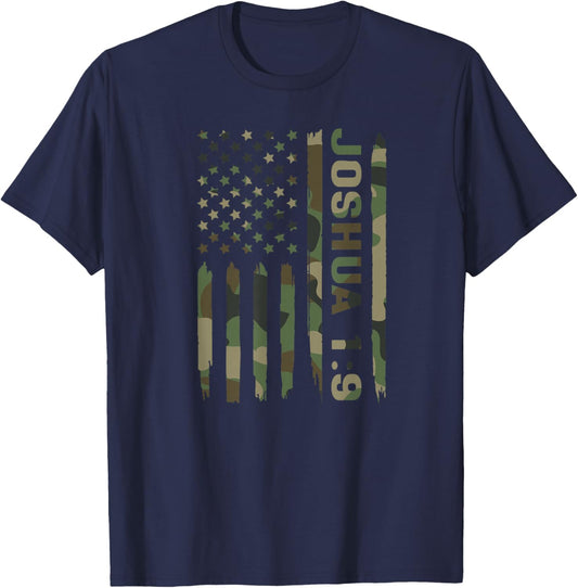 Christian Military Camo Bible Scripture Graphic T-Shirt - T-Shirt | Navy