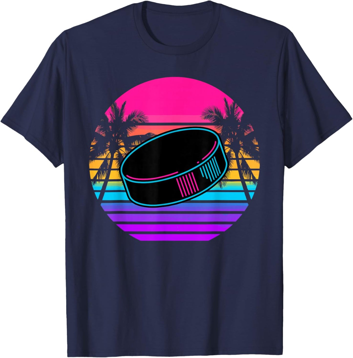 Retro Beach Palm Ice Hockey T-Shirt - T-Shirt | Navy