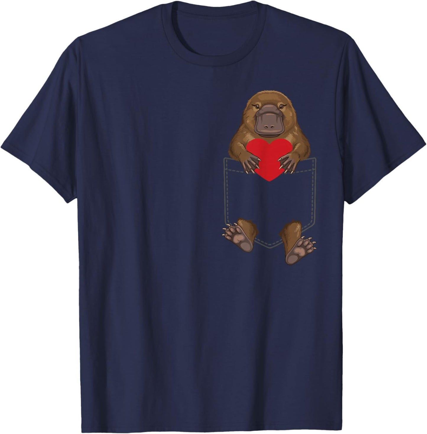 Cute Platypus in Pocket Wildlife Lover Valentines T-Shirt - T-Shirt | Navy