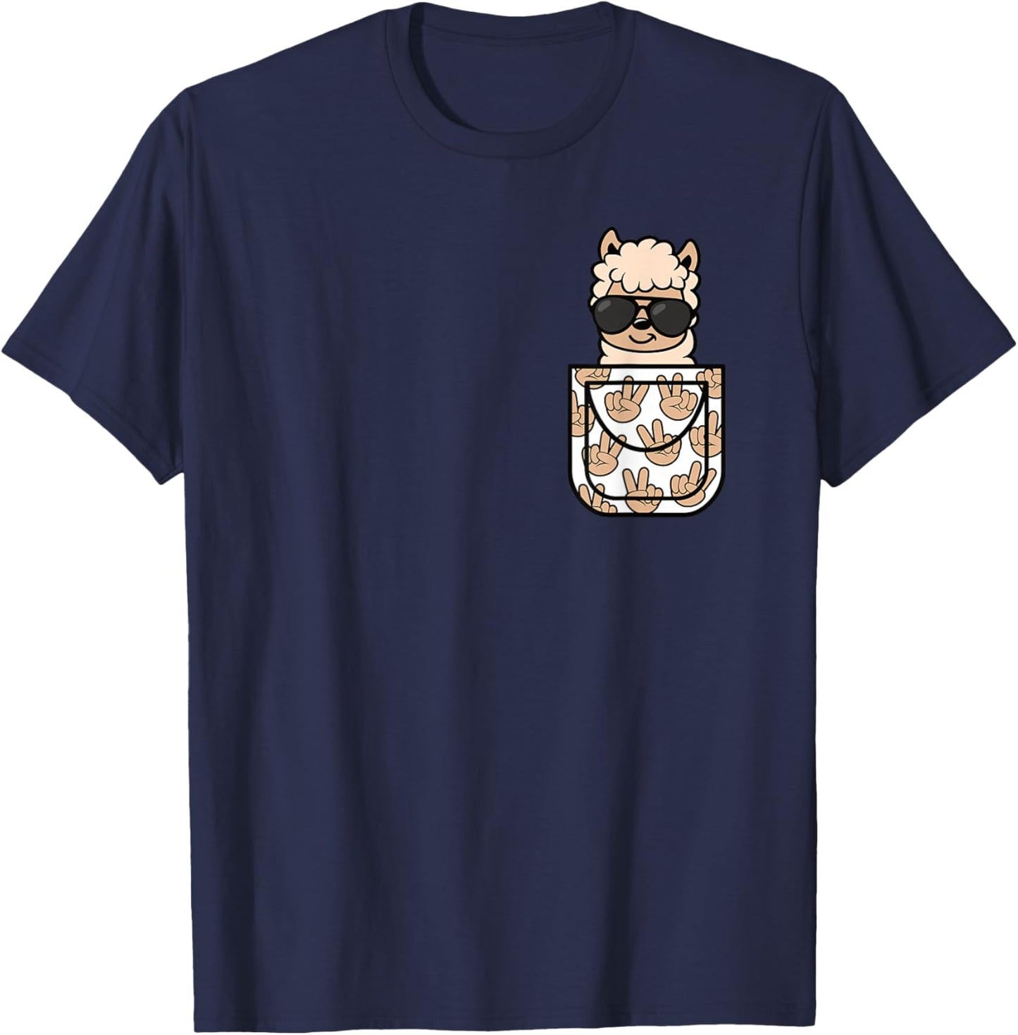 Funny Llama Pocket Men Women Kids T-Shirt - T-Shirt | Navy