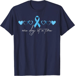 One Day at A Time Blue Ribbon Colon Cancer Awareness T-Shirt - T-Shirt | Navy