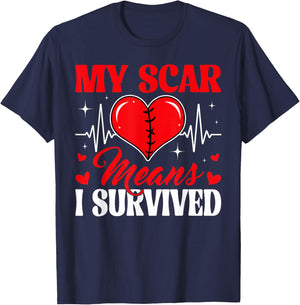 My Scar Means I Survived CHD Awareness Open Heart Surgery T-Shirt - T-Shirt | Navy