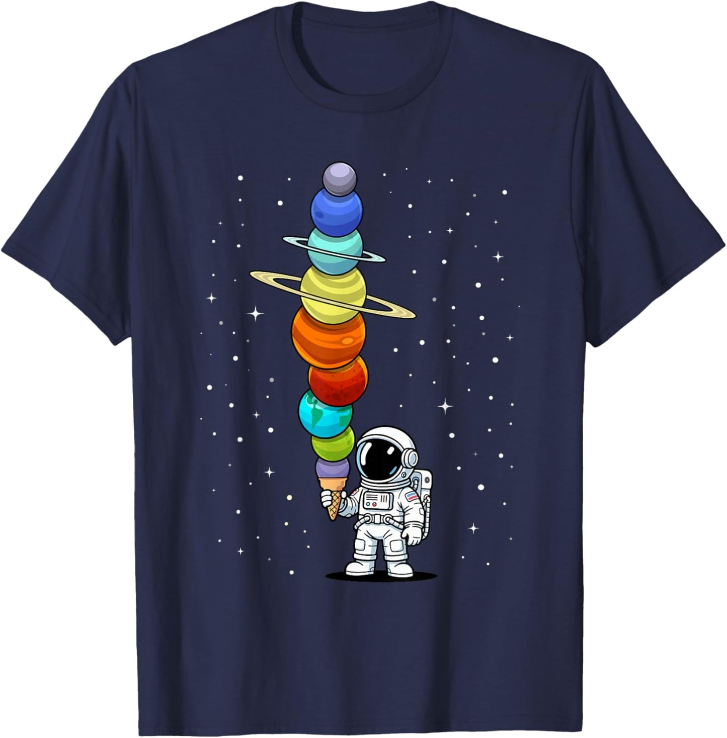 Space Astronaut Ice Cream Cone Planets Solar Systems Boys T-Shirt - T-Shirt | Navy