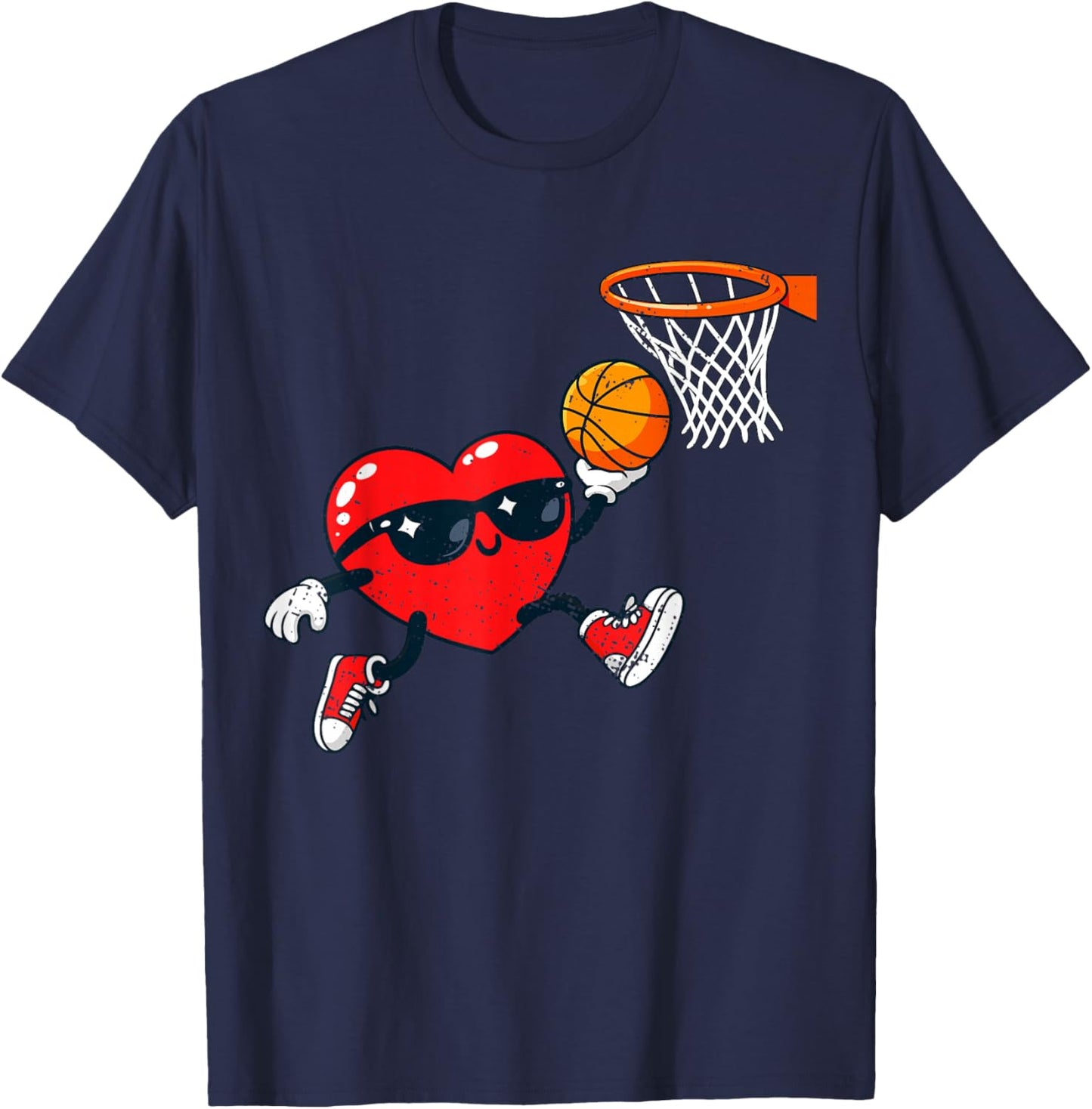 Valentines Day Basketball Funny Red Heart Love Boys Kids T-Shirt - T-Shirt | Navy