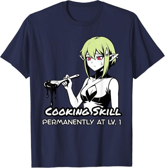 Cooking Skill Permanently LV1 Anime Waifu Art T-Shirt - T-Shirt | Navy