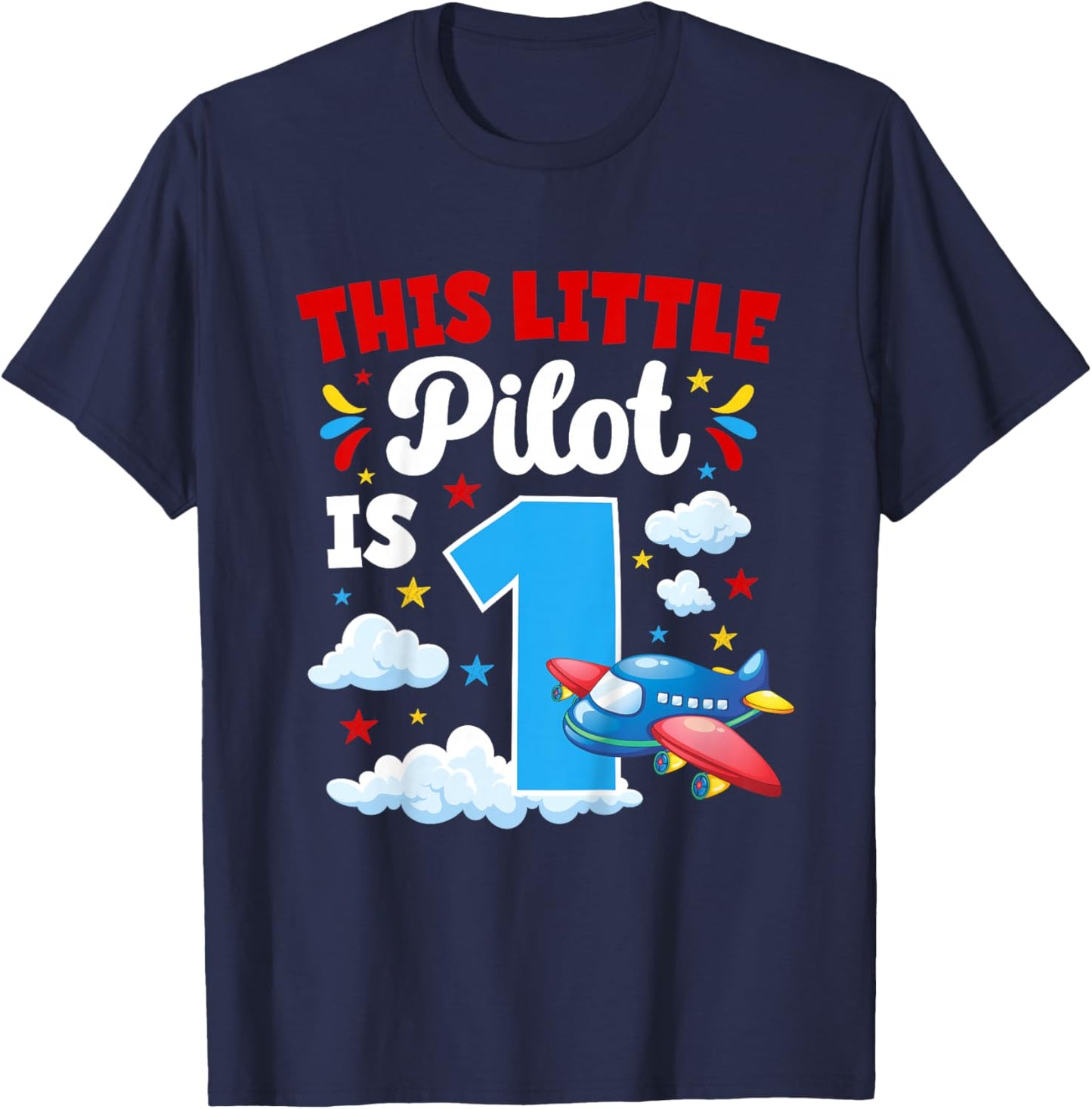 1st Airplane Birthday Party One Year Old Pilot Birthday T-Shirt - T-Shirt | Navy
