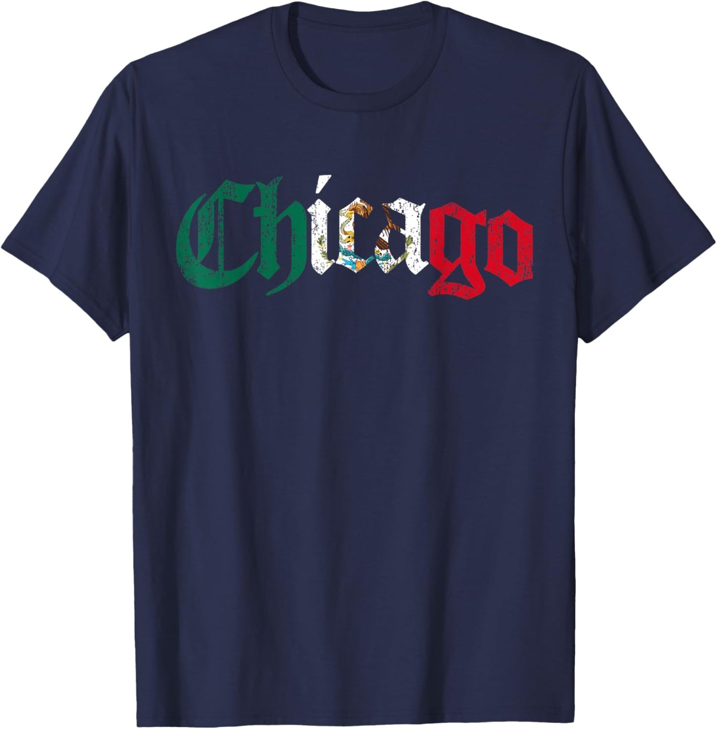 Vintage Chicago Mexican Flag Mexico T-Shirt - T-Shirt | Navy
