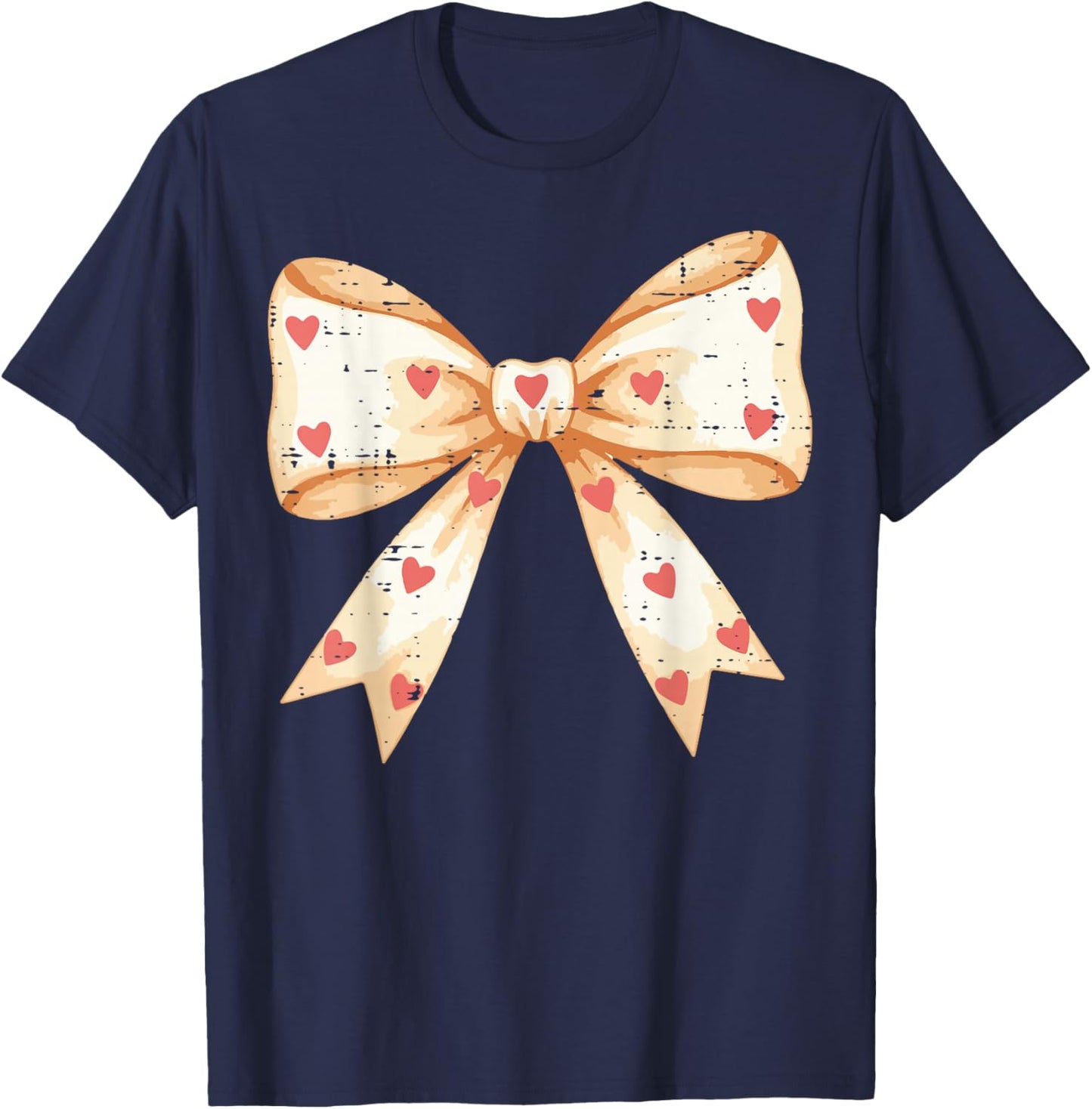 Valentines Day Coquette Bow Hearts Ribbon Girls Kids Women T-Shirt - T-Shirt | Navy