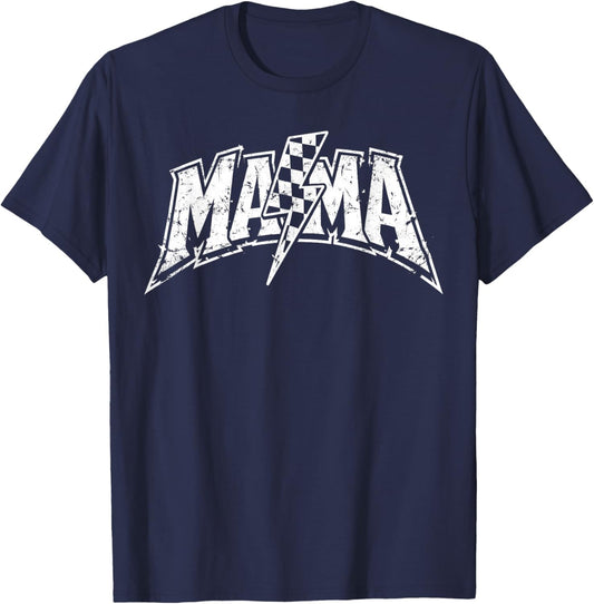 Mama Lightning Bolt Checkered Varsity Mom Mother's Day T-Shirt - T-Shirt | Navy