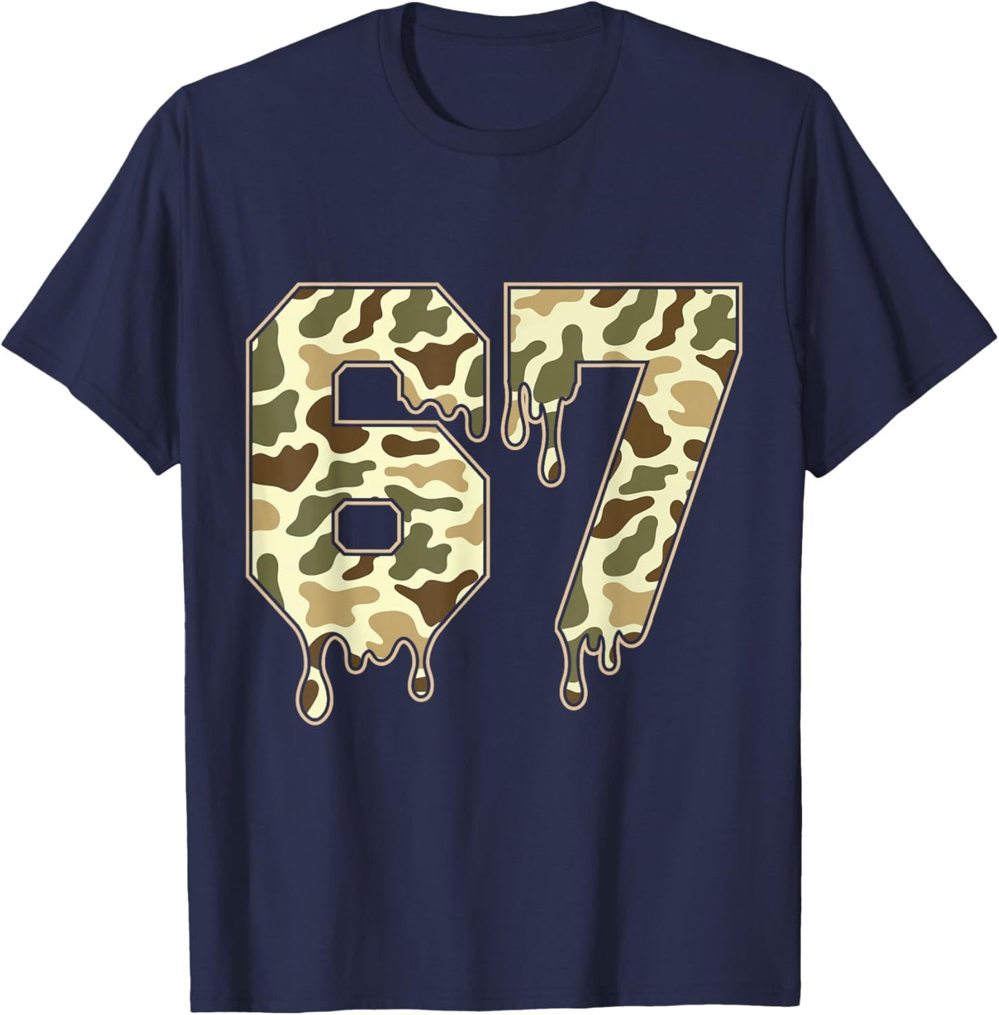Funny Six Seven Camouflage Dripping Gen Alpha Slang 6 7 Meme T-Shirt - T-Shirt | Navy