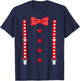 Red Hearts Bow Tie Suspenders Tuxedo Valentines Day Costume T-Shirt - T-Shirt | Navy