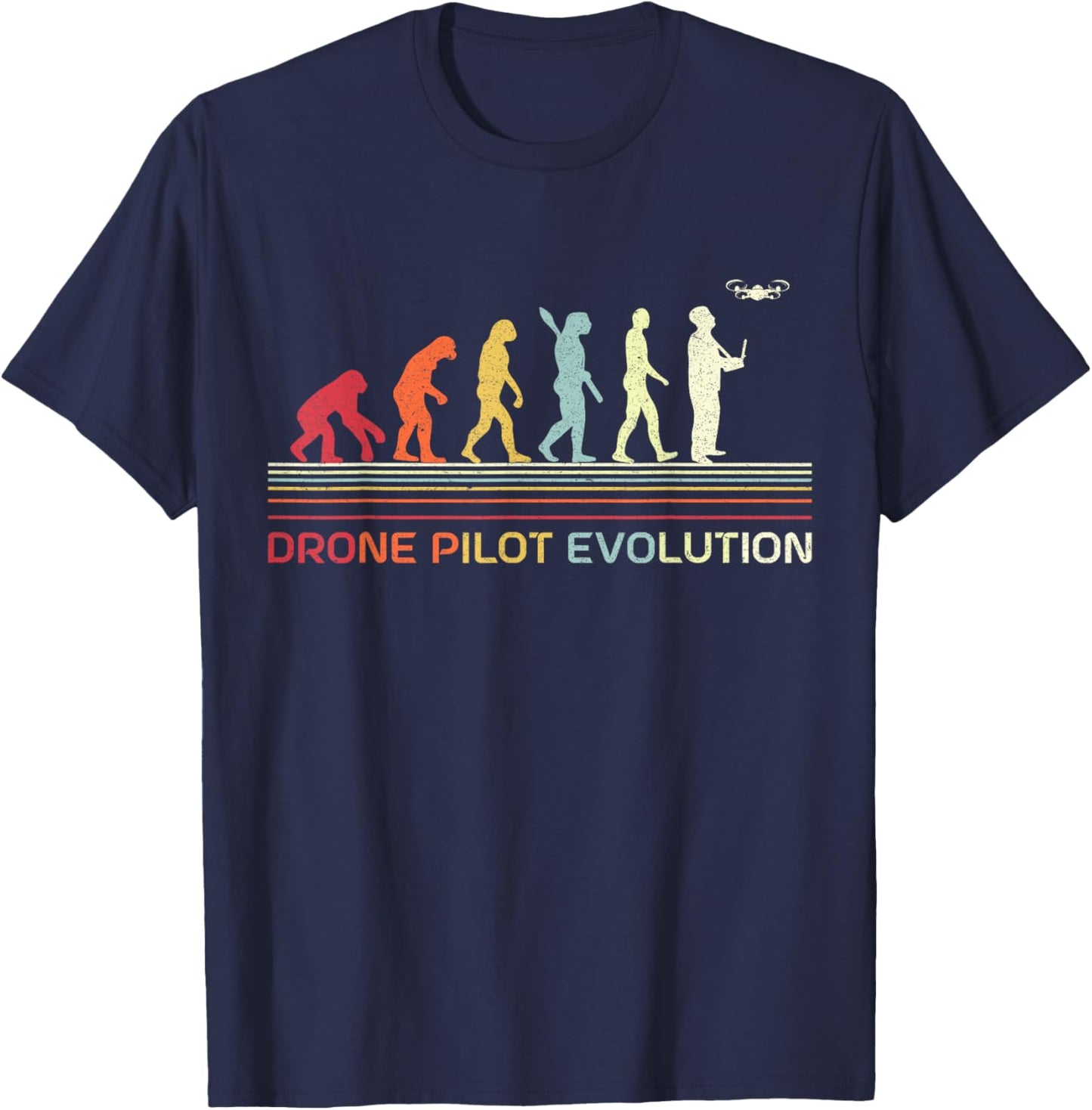 Drone Pilot Evolution Retro Vintage Style Quadcopter Flying T-Shirt - T-Shirt | Navy