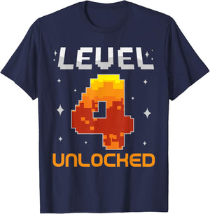 Level 4 Unlocked 4th Birthday Four Years Old Gamer Gaming T-Shirt - T-Shirt | Navy