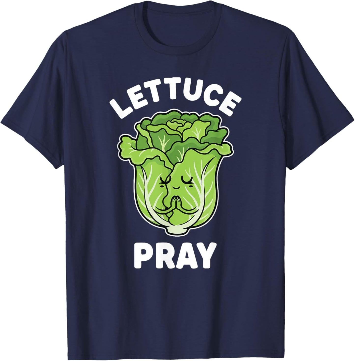 Let us Pray Funny Christian Pun Kawaii Green Lettuce Kids T-Shirt - T-Shirt | Navy
