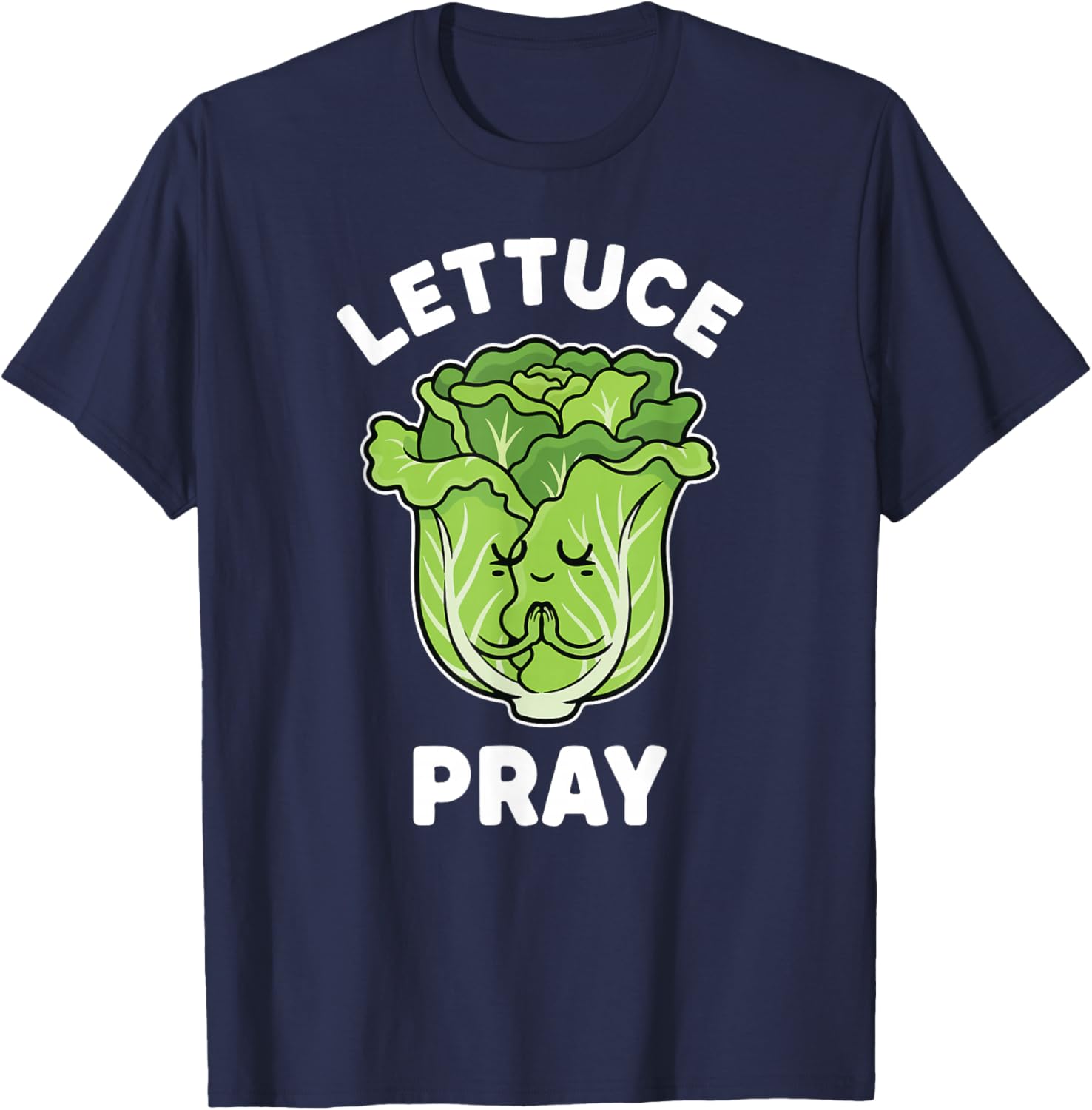 Let us Pray Funny Christian Pun Kawaii Green Lettuce Kids T-Shirt - T-Shirt | Navy