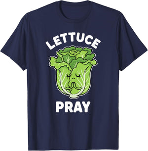 Let us Pray Funny Christian Pun Kawaii Green Lettuce Kids T-Shirt - T-Shirt | Navy