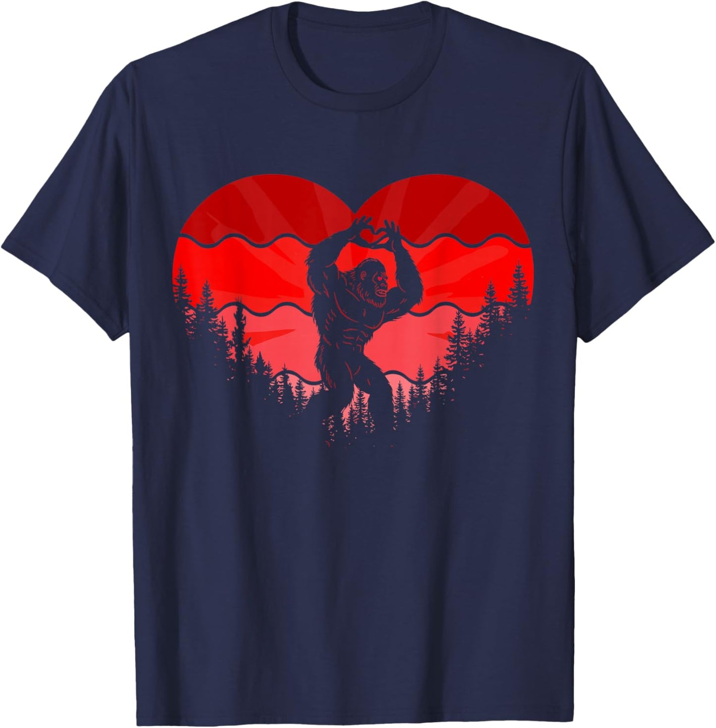 Bigfoot Heart Valentine's Day Boys Girls Kids Love Sasquatch T-Shirt - T-Shirt | Navy