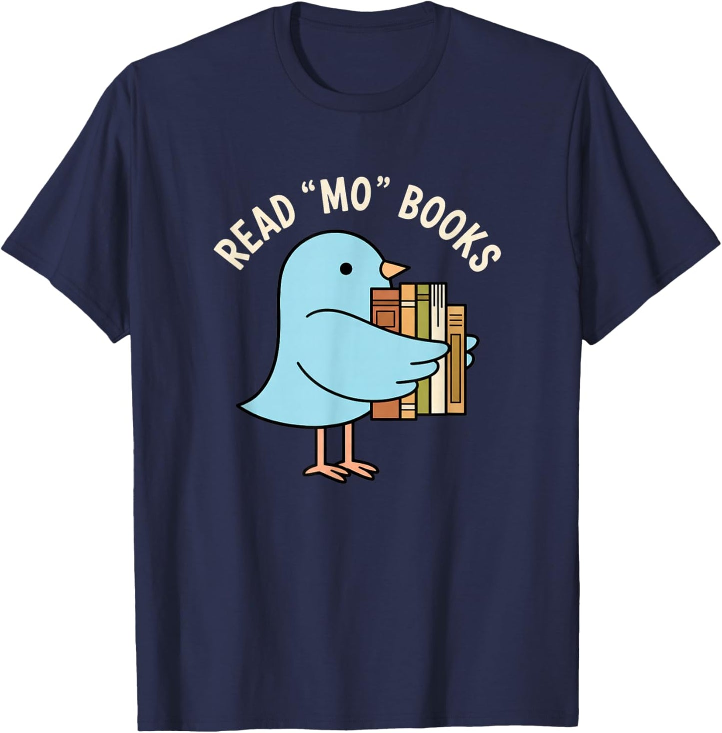 Read Mo Books Cute Bird Reading Kids Book Lover T-Shirt - T-Shirt | Navy