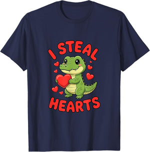 I Steal Hearts Valentine's Day Alligator T-Shirt - T-Shirt | Navy