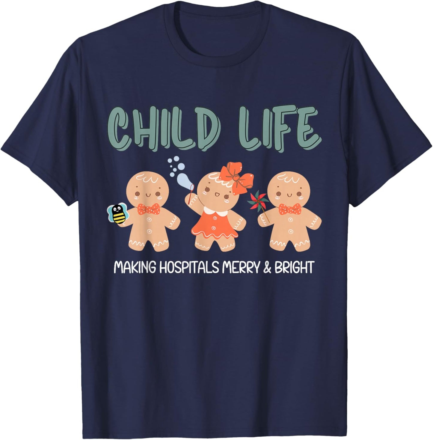 Christmas Child Life Specialist Gingerbread CLS CCLS Therapy T-Shirt - T-Shirt | Navy