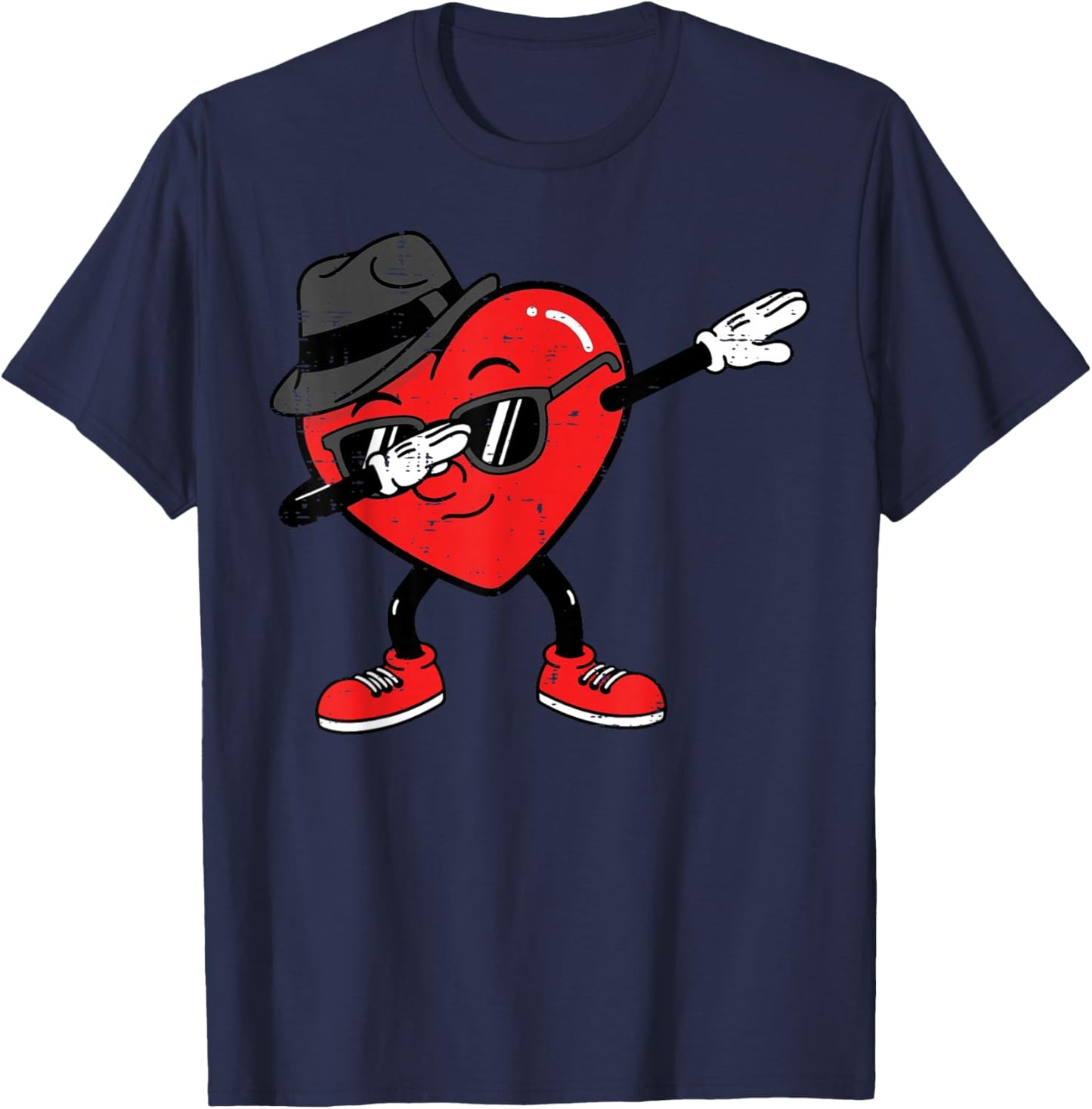 Valentines Day Heart Fedora Hat Dab Boys Kids Men Women T-Shirt - T-Shirt | Navy