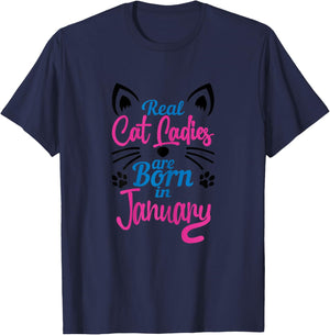 January Birthday, for Cat Lover Women, Cat Ladies January T-Shirt - T-Shirt | Navy