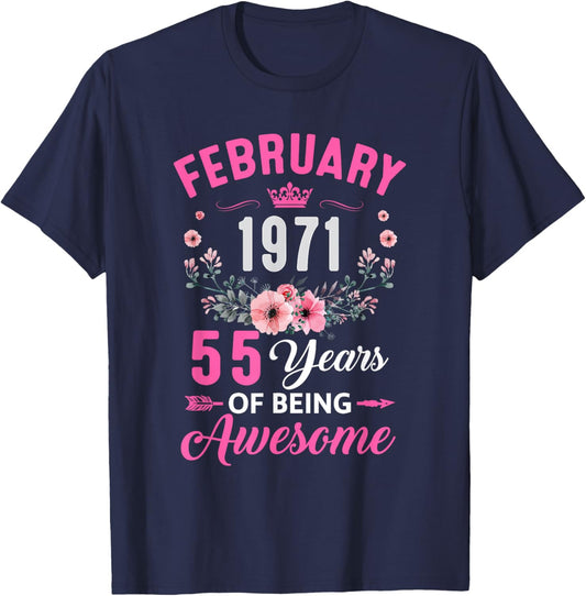 Awesome Since 1971 55 Years Old February 55Th Birthday Women T-Shirt - T-Shirt | Navy