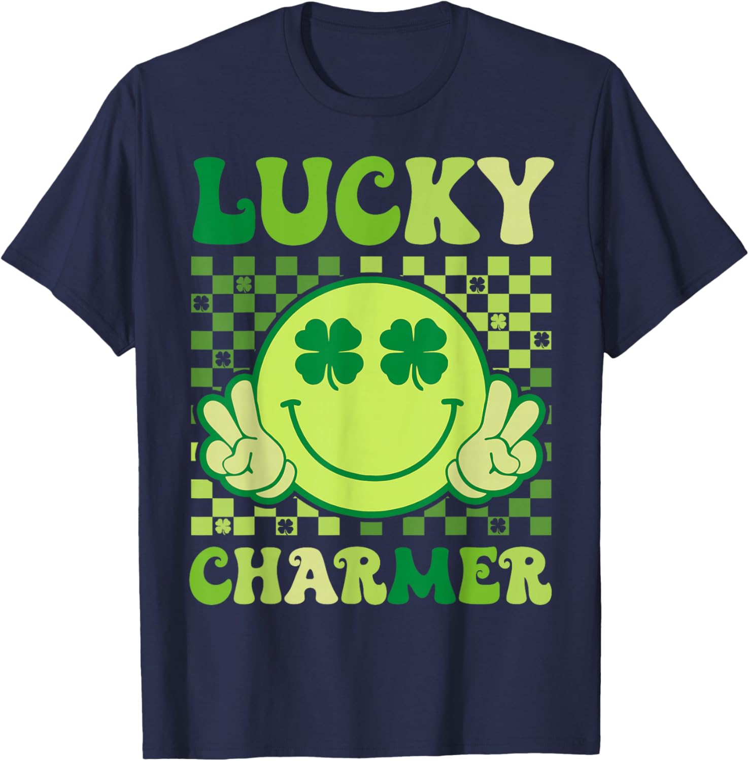 Groovy Lucky Charmer St Patricks Day Shamrock Boys Girl Kids T-Shirt - T-Shirt | Navy