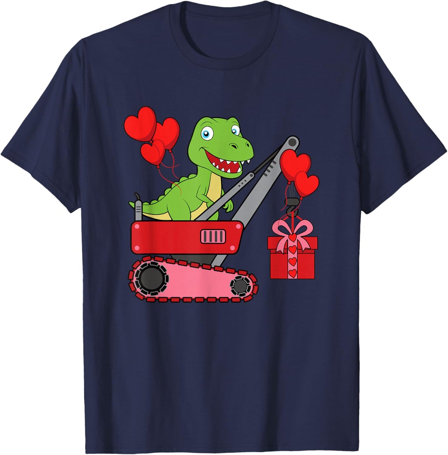 Funny Valentines Day Dinosaur Excavator T-Rex Dino Boys Kids T-Shirt - T-Shirt | Navy