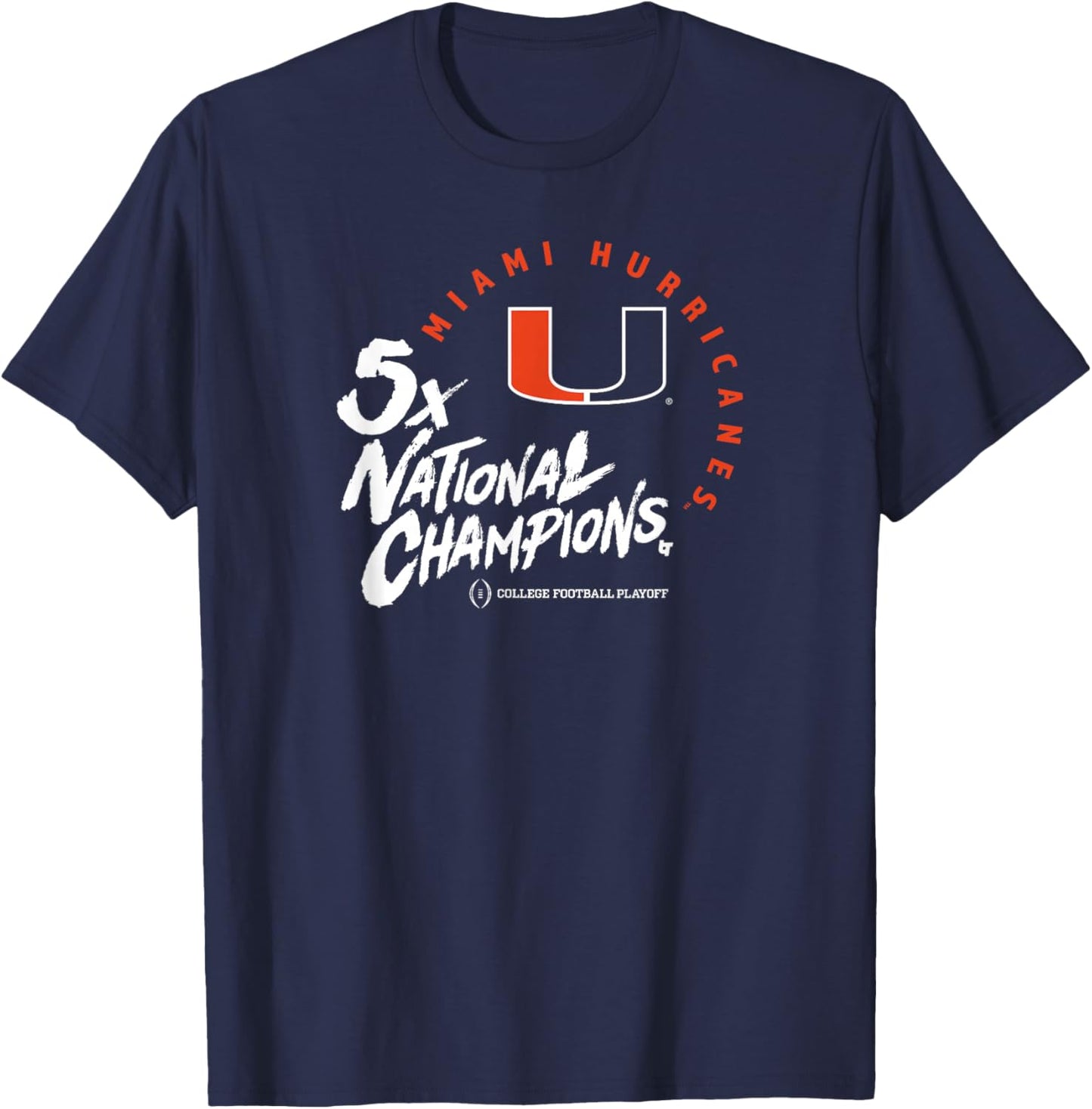 Miami Hurricanes 2025 College Football Playoff 5X Champions T-Shirt - T-Shirt | Navy