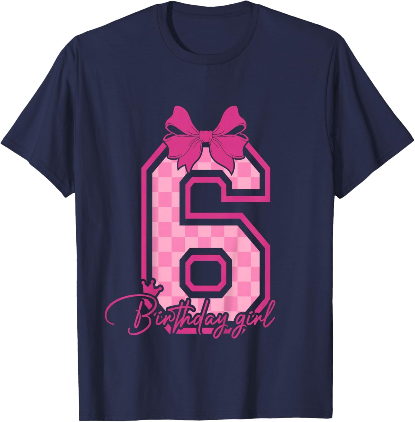 6th Birthday Girl Coquette Pink Bow 6 Year Old Birthday Girl T-Shirt - T-Shirt | Navy