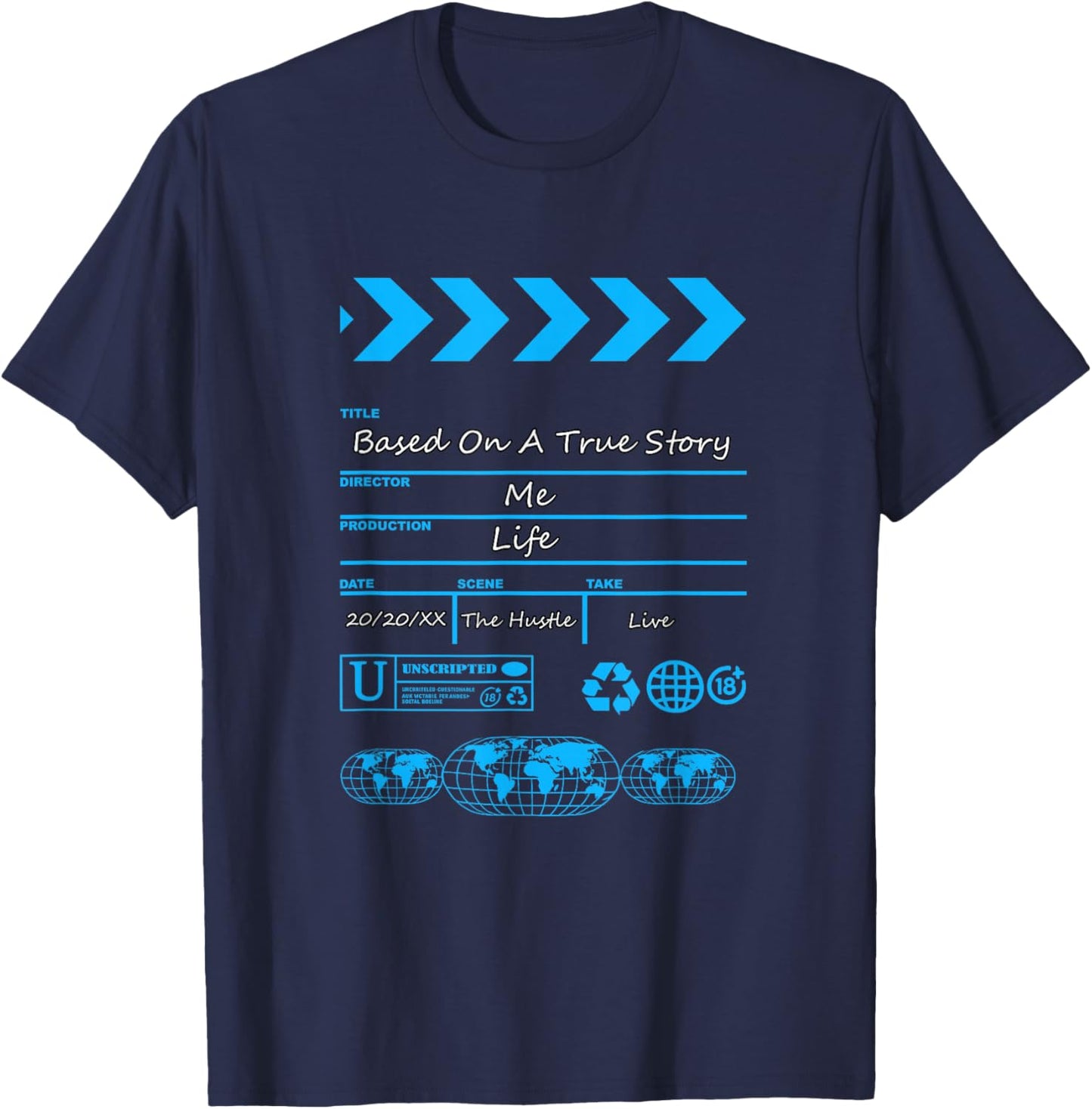 Blue Color Like A Movie Blue Graphic T-Shirt - T-Shirt | Navy