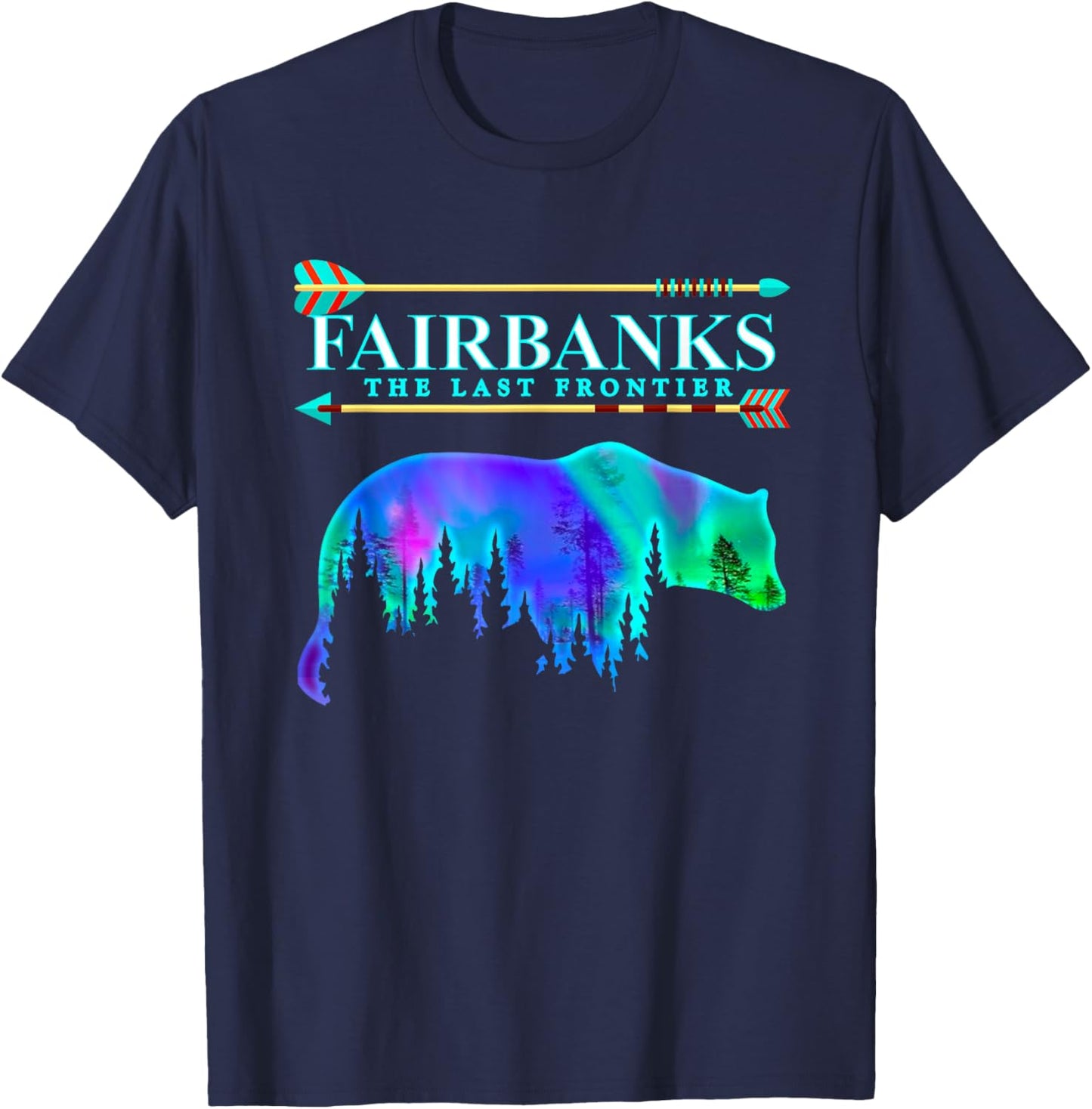 Fairbanks Alaska, Bear Forest Nature Landscape, Aurora Sky T-Shirt - T-Shirt | Navy