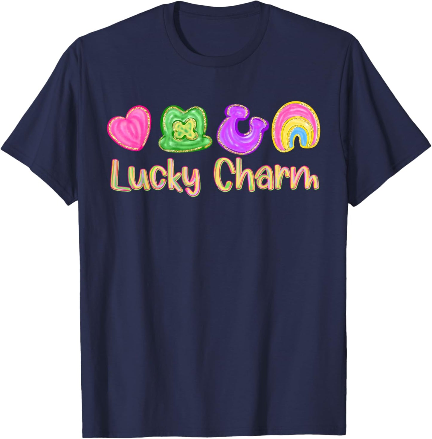 Lucky Charm Patricks Day Clover Irish Shamrock Rainbow T-Shirt - T-Shirt | Navy