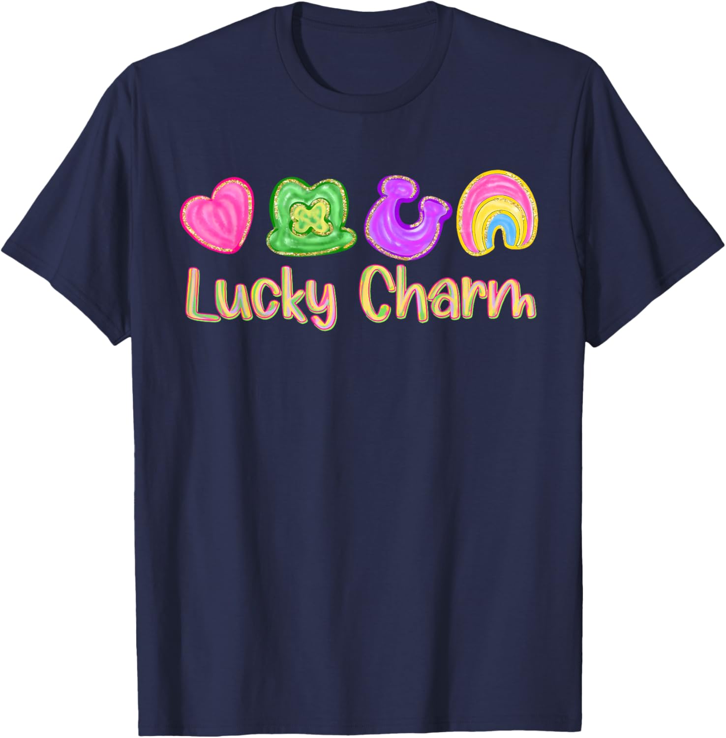 Lucky Charm Patricks Day Clover Irish Shamrock Rainbow T-Shirt - T-Shirt | Navy