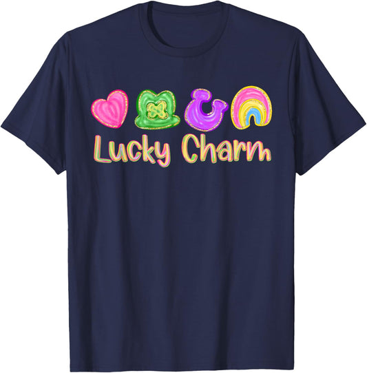 Lucky Charm Patricks Day Clover Irish Shamrock Rainbow T-Shirt - T-Shirt | Navy