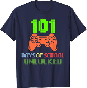 101 Days of School Unlocked Gamer Pixel Controller Boys T-Shirt - T-Shirt | Navy