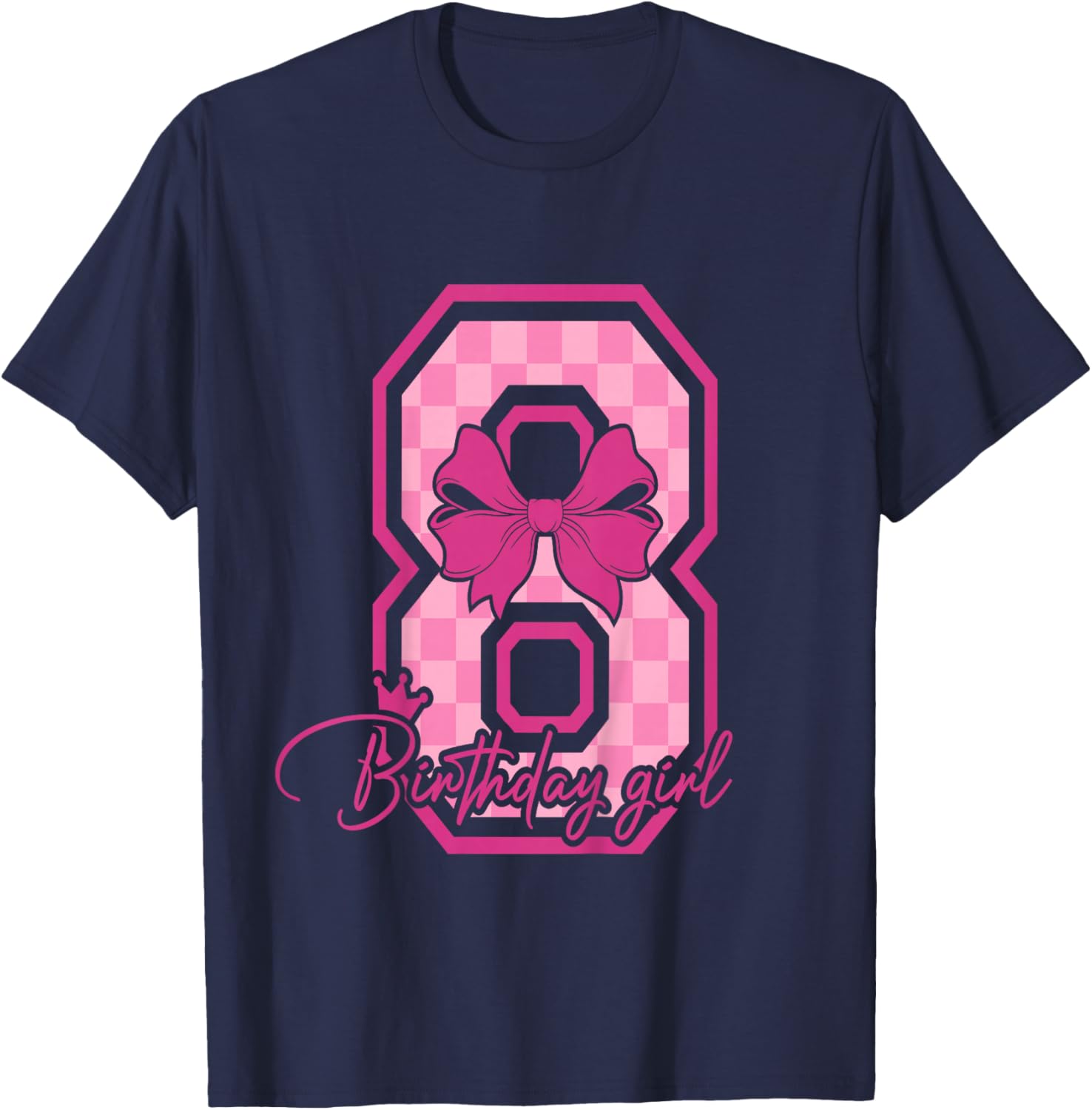 8th Birthday Girl Pink Bow Eight Bday 8 Years Birthday Girl T-Shirt - T-Shirt | Navy
