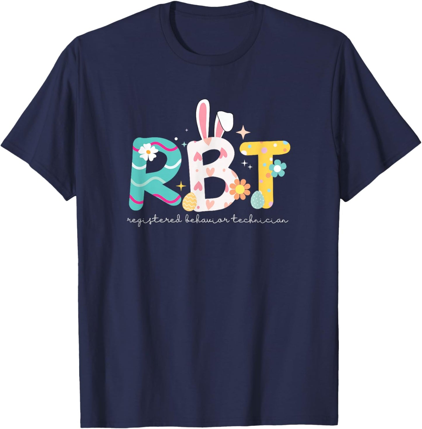 ABA Behavior Analyst Autism Therapy Easter Egg RBT Floral T-Shirt - T-Shirt | Navy