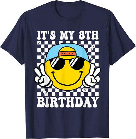 Its My 8th Birthday Smile face 8 Years Old Boys Girls T-Shirt - T-Shirt | Navy