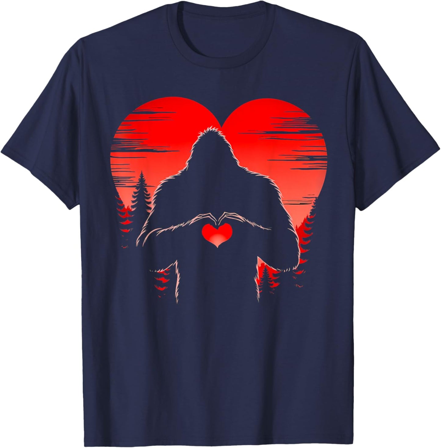 Funny Bigfoot in Love Heart Happy Valentine's Day Men Women T-Shirt - T-Shirt | Navy